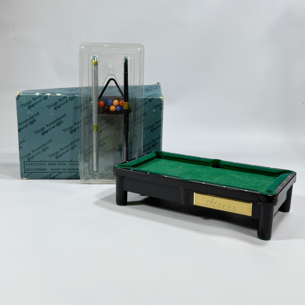 VTG Things Remembered Stress Executive Mini Pool Table Set Black Green Desk Game